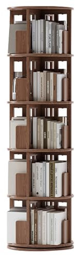 GXXINGIN Drehbares, rundes Regal mit 5 Ebenen aus Massivholz für Wohnzimmer, Schlafzimmer, Arbeitszimmer, Klassenzimmer. Glatt geschliffene Kanten, walnussfarben, ideal zum Ordnen und Präsentieren.