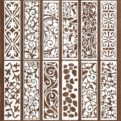 YUXIANLB 12 Stück Schablonen Zum Malen Auf Holz Wiederverwendbare Bordüre Blattschablone Vorlage Möbel Kuchen Dekorative Schablonen Für Holzkarten DIY Handwerk Wand Leinwand Stoff