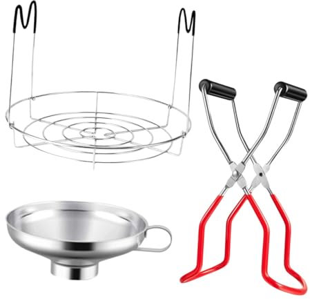 PRETYZOOM Support Bocaux Acier Inoxydable 3 PièCes Ensemble Entonnoir Inox Long Manche Pinces Levage Bocaux Cuisson Vapeur Cuisine