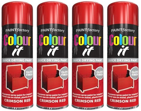 PEBBLE HUG Crimson Red Gloss Spray Paint, Vibrant, High-Gloss Finish, Cost-Effective, Long-Lasting, Durable, Easy-To-Use, Perfect for DIY Enthusiasts, 250ml (4 Pcs)