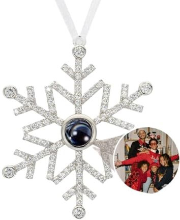 Bocheng Personalisierte Weihnachtskugel mit Schneeflocken, personalisierbar, Projektionsfoto, Weihnachtsdekoration (Silber, 5 cm)