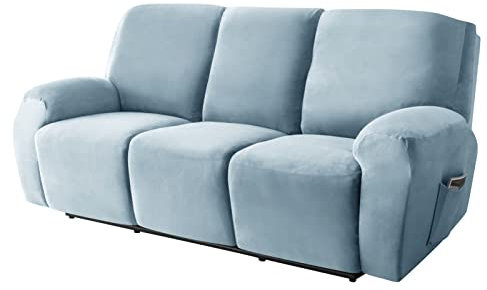Schonbezug für 3-Sitzer-Sofa aus hochelastischem Samt, Hellblau