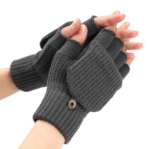 GANYKQ Strickhandschuhe, Winterhandschuhe, Wolle, fingerlose Handschuhe, Herren, Arbeitshandschuhe, Grau, Wie Beschrieben