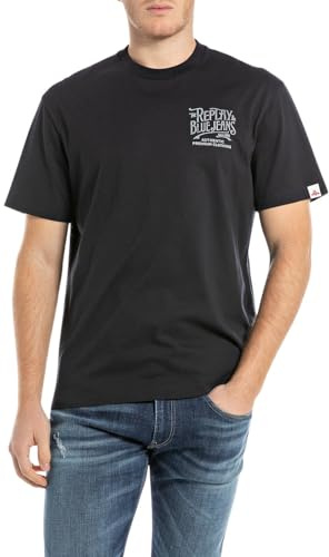 REPLAY Herren T-Shirt Kurzarm aus Baumwolle, Dark Navy 970 (Blau), L