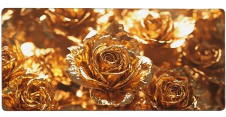 Gaming Mauspad XXL 1200 x 600 mm, Gold Mousepad Rose Desk Mat mit Vernähte Kanten, WassXerdicht Anti-Rutsch Tastatur Unterlage, Verbessert Präzision und Geschwindigkei Mauspads für Gamer -Y1916