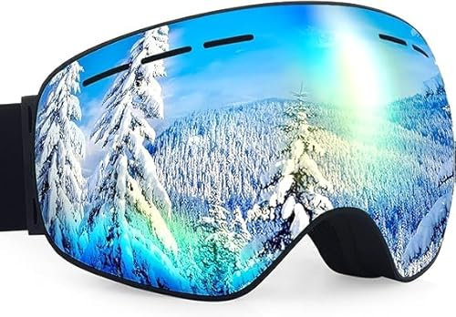 Ski Goggles Anti-Fog, UV Protection, Double Layer Spherical Lens Snow Goggles for Men, Women & Youth – Universal Helmet Fit for Skiing & Snowboarding