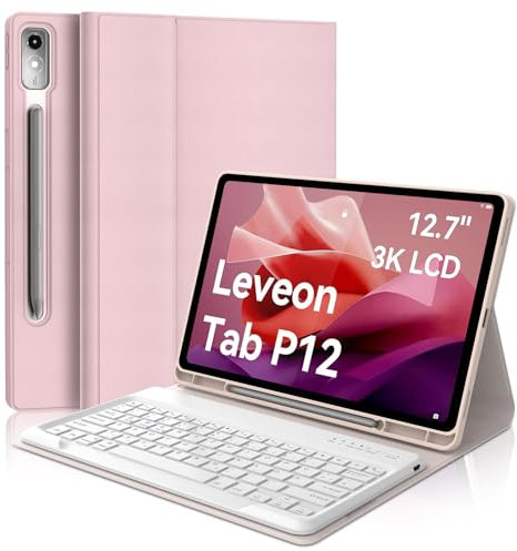 FOGARI Funda teclado para Lenovo Tab P12 12.7 2023, diseño QWERTZ, funda teclado con magnético extraíble alemán Bluetooth para Lenovo Tab P12 12.7 pulgadas 2023, rosa