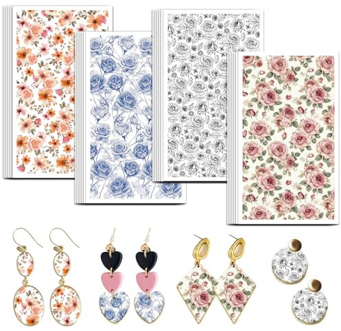 OLYCRAFT Polymer Ton Transferpapier - Rosa Rose, Blumiges Linienrosenmuster, 24 Stück, Für Keramik, Rechteckig, Indoor, Basteln & Schmuckherstellung