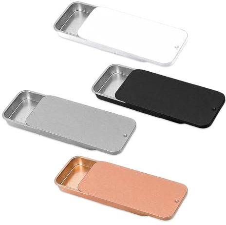 GIDWRIY 4 Stück Kleine Metalldosen mit Schiebedeckel 80 x 35 x 11 MM, Leere Blechdose Flach, Mini Metall Box, Aufbewahrungsbox Metalldose Rechteckig, Bonbondose Metalldöschen für Kleinen Gegenständen