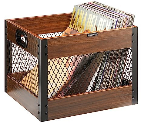 X-cosrack Vinyl Record Storage Crate, Wooden LP Album Shelf Vinyl Storage Cube Organizer Box