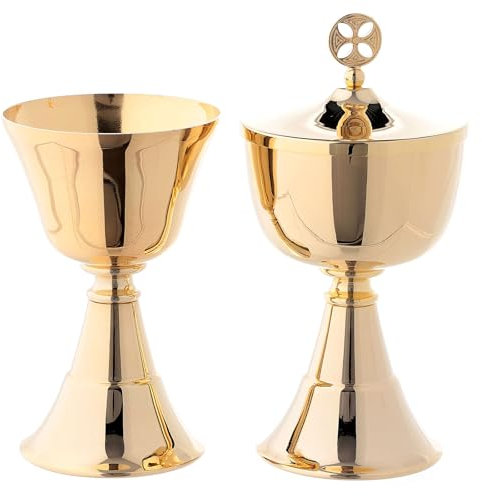 Holyart Calice e Pisside semplici da Viaggio Ottone Dorato 24k, Pisside