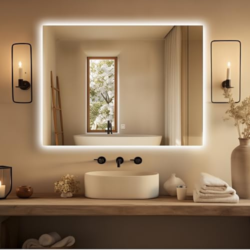 Dileci - Miroir Mural Infinity LED 60x80 cm – Éclairage LED Intégré avec Lumière – Bouton Tactile, Fonction Désembuage et Fixation Horizontale ou Verticale – Idéal pour Salle de Bain Moderne