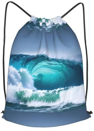 TTIGLHOH Ocean Wave Rucksack mit Kordelzug, Sportaufbewahrung, Polyester, für Fitnessstudio, Reisen, Schwarz , M