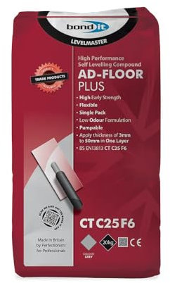 Bond It LevelMaster Ad-Floor Plus | 3-50mm Flexible Self-Levelling Floor Compound | Protein-Free & Pumpable Screed for Internal Use | Underfloor Heating Compatible 20KG