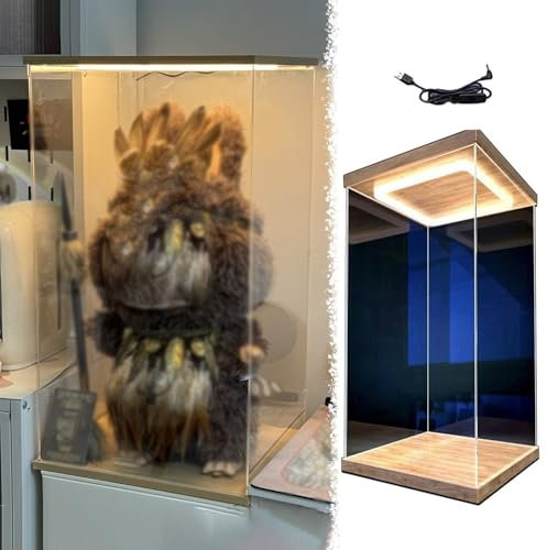 Acryl Vitrine Vitrine für Figuren, Puppen und Trophäen, Leichter, Hoher Acryl-Vitrine für Sammlerstücke, Staubdichter Aufbewahrungsschrank mit LED-Beleuchtung, PVC-Vitrine mit Würfel(20x20x50cm/8x8x20