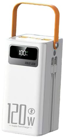 Solar Powers Bank, 120W Fast Charger, 50000mAh Survival Gear with Light 4 Outputs and 3 Inputs Built-in Cables for Camping Backpacking Hiking Fishing Outdoor Activities