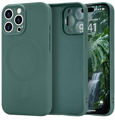 Urarssa Magnetic Case for iPhone 15 Pro Max, Liquid Silicone, Forest Green | Compatible with Magsafe, Premium Gel Rubber Silky-Soft Touch Phone Case, Anti-Scratch Shockproof Drop Protective Phone Cover