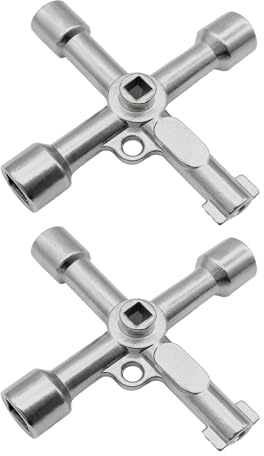2 Piezas Llave Multifuncional de 4 Puntas, Llave Triangular Contador Gas, Llaves Cruzada de Utilidad en Aleación de Zinc, para Medidores de Agua, Gas, Armarios Eléctricos, Válvulas y Ascensores