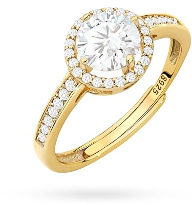 MARKO Eleganter 925 Silber Damenring – Verstellbarer mit 36 Zirkonia Halo Ring in Gold oder Silber