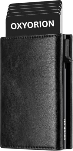 Oxyorion Geldbörse Herren – Slim Wallet mit Münzfach & RFID Schutz, Pop-Up Kartenzugriff, Scheinfach, Kartenetui mit Magnetverschluss, Smart Wallet/Card Holder, Geldbeutel Herren (Black)