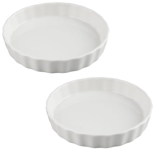 suaywo 5 Inch Ceramic Quiche Mould, Set of 2, Tart Mould, Ceramic, Fruit Cake Mould, Round with Non-Stick Coating for Preparing Muffins, Pancakes, Pasta and Pizza (White)