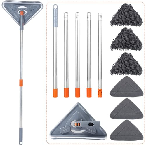 Wall Dust Cleaner,Triangle Cleaning Mop 360 Degree Rotatable Adjustable & Extendable Microfiber with Long Handle Microfiber Dry and Wet Dust Mop Cleaner for Floor Ceiling Window Wall Cleaning