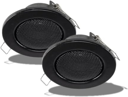 2X Einbaulautsprecher Decke schwarz Ø80mm – 12 Watt, Metallgitter & Halteklammern – Einfache Montage für Schlafzimmer, Badezimmer, Heimkino & Innenräume – Deckenlautsprecher Wand (2x schwarz Ø80mm)