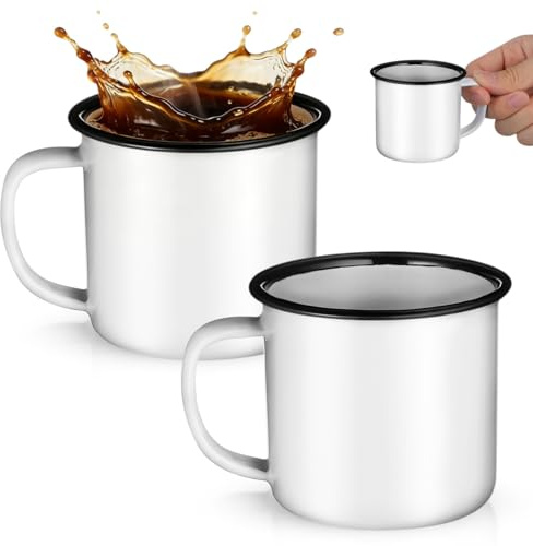 Toyvian Lot de 2 Mugs à Café Émaillés Vintage Blancs 350ml, Tasses Émaillées Résistantes pour Maison, Bureau et Camping, Gobelets à Boire Multifonctions pour Thé, Café et Boissons Chaudes