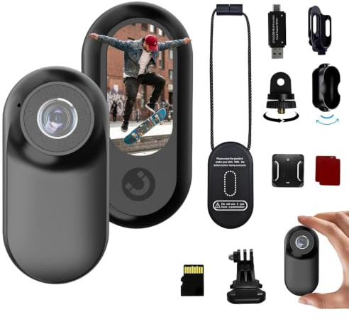 fceoul Mini Action Cam Magnetica 26g, Body Cam Indossabile con Laccio Magnetico, Scheda 16 GB Inclusa, Schermo da 1.0, POV Telecamera per Moto, Bici, Viaggi, Animali e Vlogging