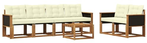 vidaXL Outdoor-Sofagarnitur mit Kissen 7 pcs Natur und Creme, Gartenmöbel, modernes Outdoor-Sofa, Robustes Terrassenset, Bequeme Sitzgelegenheit für deinen Außenbereich