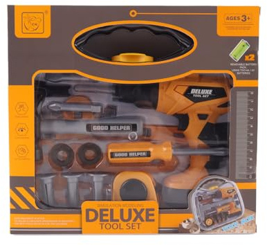 Kids Deluxe Toy Tool Set with Battery Operated Drill & Case | Ages 3+, 20+ Piece Accessories, Carrying Case Included, Pretend Play, Hammer & Screwdriver