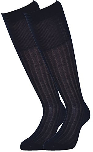Fontana Calze, 6 paia di calze uomo lunghe in 100% Cotone Filo di Scozia velato e a costine. BLU 42/44,5
