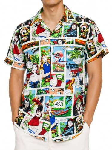 King Kameha Original Funky Hawaiihemd | Herren | XS - 6XL | Kurzarm | Front-Tasche | Hawaii-Print | Comic Superhelden