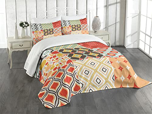 ABAKUHAUS Jahrgang Tagesdecke Set, Vintage abstrakte Form, Set mit Kissenbezug Sommerdecke, für Einzelbetten 170 x 220 cm, Orange Cream
