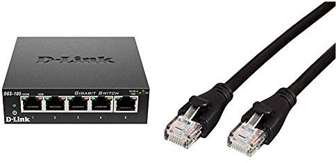D-Link Switch 5 Ports Gigabit Metallique 10/100/1000mbps (DGS-105) & Amazon Basics Câble réseau Ethernet RJ45 catégorie 6-0,9 m