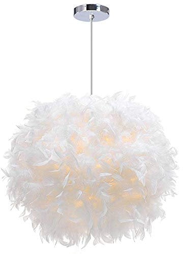 iDEGU Moderne Pendelleuchte, Ø 30 cm Hängelampe aus Federn Kugel Lampenschirm E27 Deckenleuchte Kronleuchter für Schlafzimmer, Wohnzimmer (Weiß)