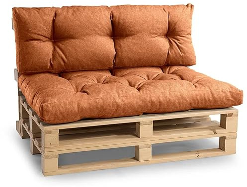 Gutekissen® Palettenkissen Set – Sitzkissen für Europaletten – Gefüllt mit Granuliertem Poulirette-Schaum NPPI – Set (Sitzkissen 120x80 +Rückenlehne 120x40), Orange