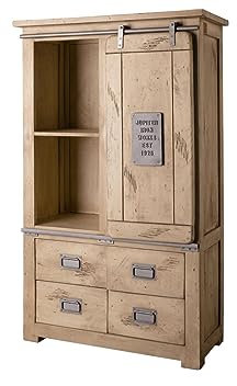 MASSIVMOEBEL24.DE Railway Schrank 90x45x150 Mango, Farbe:beige lackiert, Größe:90x45x150 cm (BxTxH)