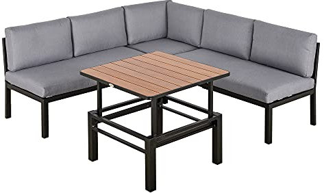Outsunny 4-TLG. Gartengarnitur Gartenmöbel-Set Gartenset Sitzgruppe mit hebbarem Couchtisch Sofa mit Kissen Outdoor Aluminium Grau