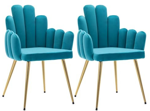 Wahson Esszimmerstühle 2er Set, Samt Polsterstuhl Muschel Sessel Küchenstuhl mit Rückenlehne Eckstuhl für Schlafzimmer Wohnzimmer,Blau