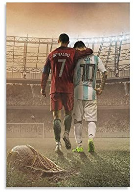 GNKIO Lionel Messi und Ronaldo Wettbewerb Portrait, Schwarz-Weiß Inspirierendes Poster - Leinwand Kunst und Wand Bild Druck für Moderne Familie Schlafzimmer Dekor 20x30inch(50x75cm)