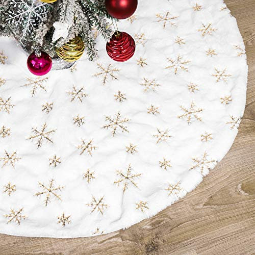 Weihnachtsbaum Rock Weihnachtsbaumdecke Rund Weihnachtsbaum Decke Groß Fell Christbaumdecke Christbaumständer Teppich Baumdecke Weihnachtsbaum Deko (78cm, Goldene Schneeflocken)