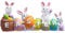 JOYIN Huevos de Conejo de Pascua con la Palabra de Pascua Centro de Mesa de Resina, decoración de Resina de Pascua, 4 Conejos y Huevos, Figura de Pascua para Pascua, decoración de Mesa de Pascua