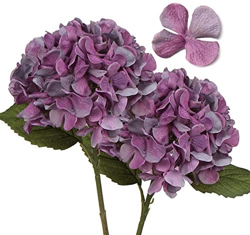 2 Piezas de hortensias Artificiales, Flores Artificiales con Tallos de impresión Digital Falsa Flor Seca para decoración del hogar para Cocina para Sala de Estar, Oficina, Planta púrpura