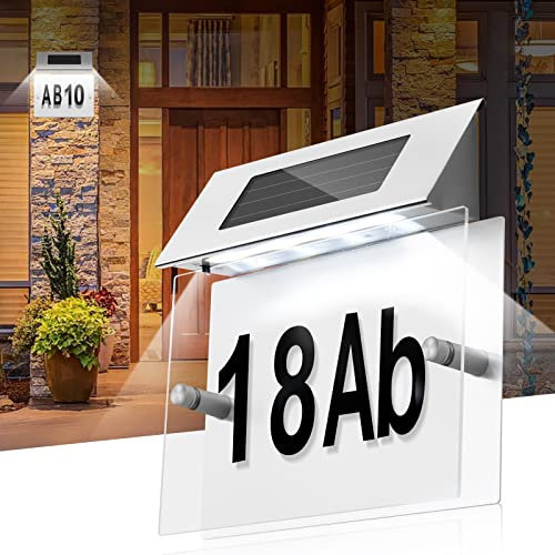 Numero civico a LED, IP44 illuminato con quattro LED, interruttore crepuscolare illuminato a energia solare, sensore di movimento in acciaio inox per porte e giardino, fai da te