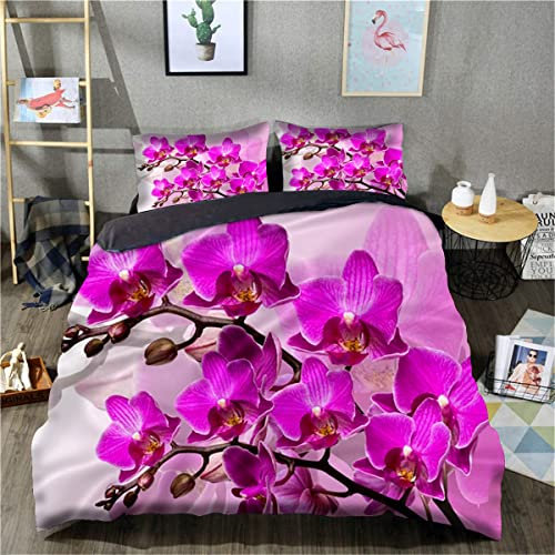 TXZSTGB 3D-gedruckte Bettdecke, Orchidee, Bedruckte Bettwäsche, Bettdecke, weiche Mikrofaser-Bettwäsche (Einzelgröße 135 x 200 cm, 1 Bettbezug + 1 Kissenbezug)