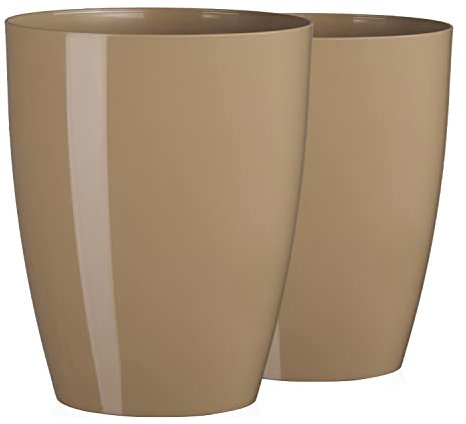 Tymar AGASTO001 - Vaso per orchidee, in plastica, moderno, sottile, rotondo, 2 pezzi, colore beige, diametro 12 cm