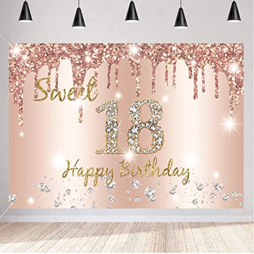 18. Geburtstag Mädchen Deko, 18 Geburtstag Stoff Schild Plakat Banner Roségold, Happy 18 Birthday Hintergrund Banner Mädchen Geburtstagsfeier Deko