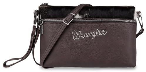 Wrangler Western-Crossbody-Tasche für Damen, Clutch, Handgelenktasche, Cowhair-coffee, Einheitsgröße