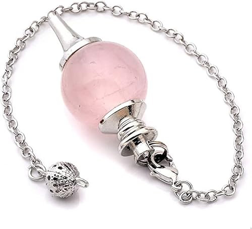 Pendel Rosenquarz mit kette | Wassertropfen-Pendulum aus natürlichem edelstein | Heilstein pendel für Radiästhesie | Sephoroton-Pendel 4cm und 17cm Kette – Kristallpendel Rosenquarz